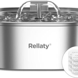 Stainless Steel Cat Water Fountain 108oz Pet Drinking Dispenser with 8 Filters